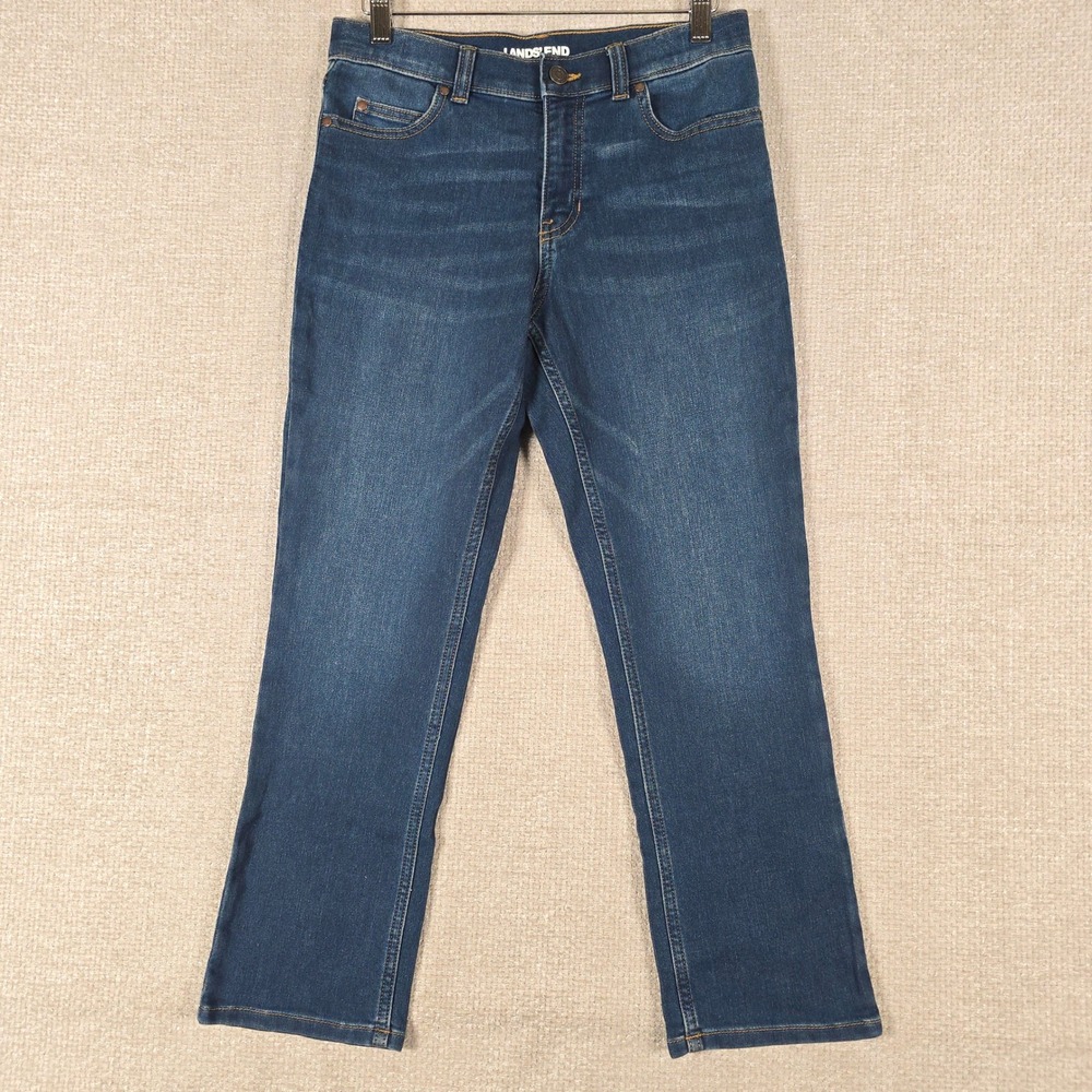 Lands‎ End Boys Husky Denim Jeans Dark Wash Straight Leg Size 10H Stretch Blue